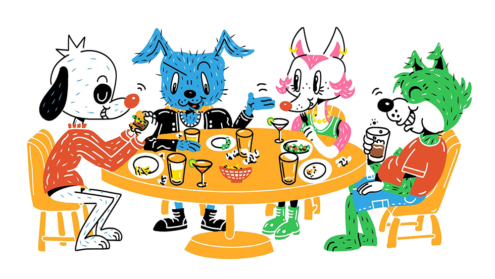 Image of Dogs eating dinner